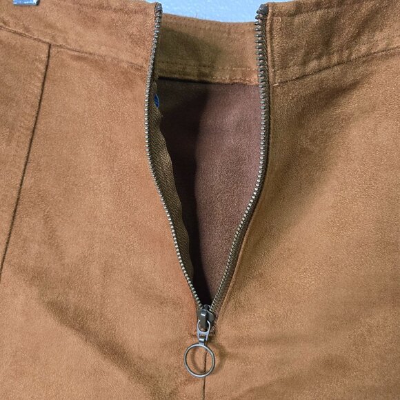 Old Navy Womens sz 4 Faux Suede A-Line Mini Skirt Front Pockets Camel Caramel Br - Picture 9 of 14